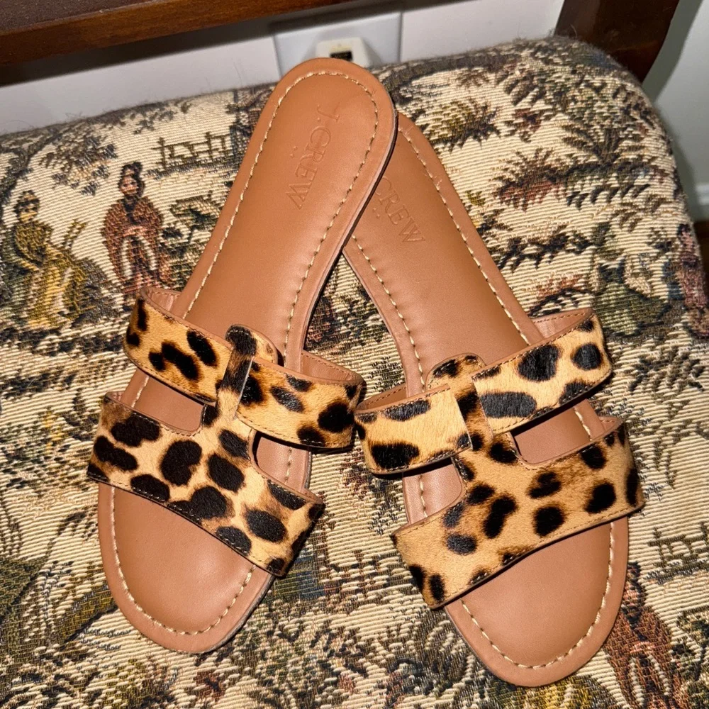 J.Crew Calf Hair Leopard Beachside Slide Sandals | Size 6